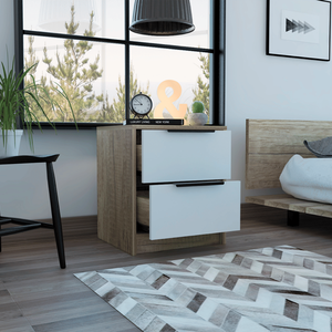 DB DEPOT Egeo Luxury Midcentury Modern Nightstand Two Drawers with Superior Top White/<b>Light</b> <b>Oak</b> MDF for Apartment Use - Product Image 4