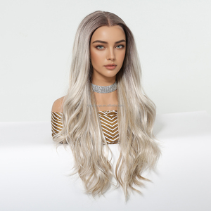 Perruque synthétique brune dégradée, <span class=keywords><strong>cheveux</strong></span> bouclés de 28 pouces, ondulés, avec dentelle frontale crochetée à la main 13x6 pouces, style Europe et Amérique, vente chaude - Product Image 2