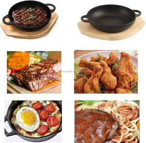 Plat de service japonais pour steak, mini-plat en fonte pour steak, plat rond pour steak avec base en <span class=keywords><strong>bois</strong></span> - Product Image 6