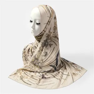 Chiffon Shawl Diamond Georgette Stretchy Cotton Jersey Summer Breathe Premium Lace Muslim Hijab Scarf For Woman 2022