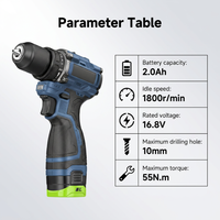 Perceuse sans fil 16,8 V sans balais, 2 vitesses réglables, kit perceuse-visseuse avec batterie et chargeur