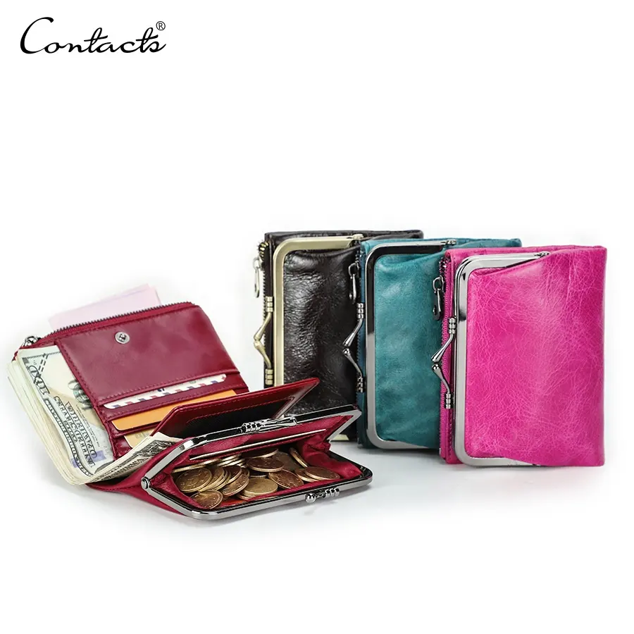 CONTACT'S RFID Blocking Cute Womens Metal Frame Small Clutch Cards Holder Wallet Coin Purse