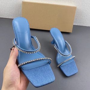 <span class=keywords><strong>Sandali</strong></span> Tacchi nuovo arrivo tazze nuovo strass moda Slip su Tacchi sottili in Denim da donna - Product Image 1