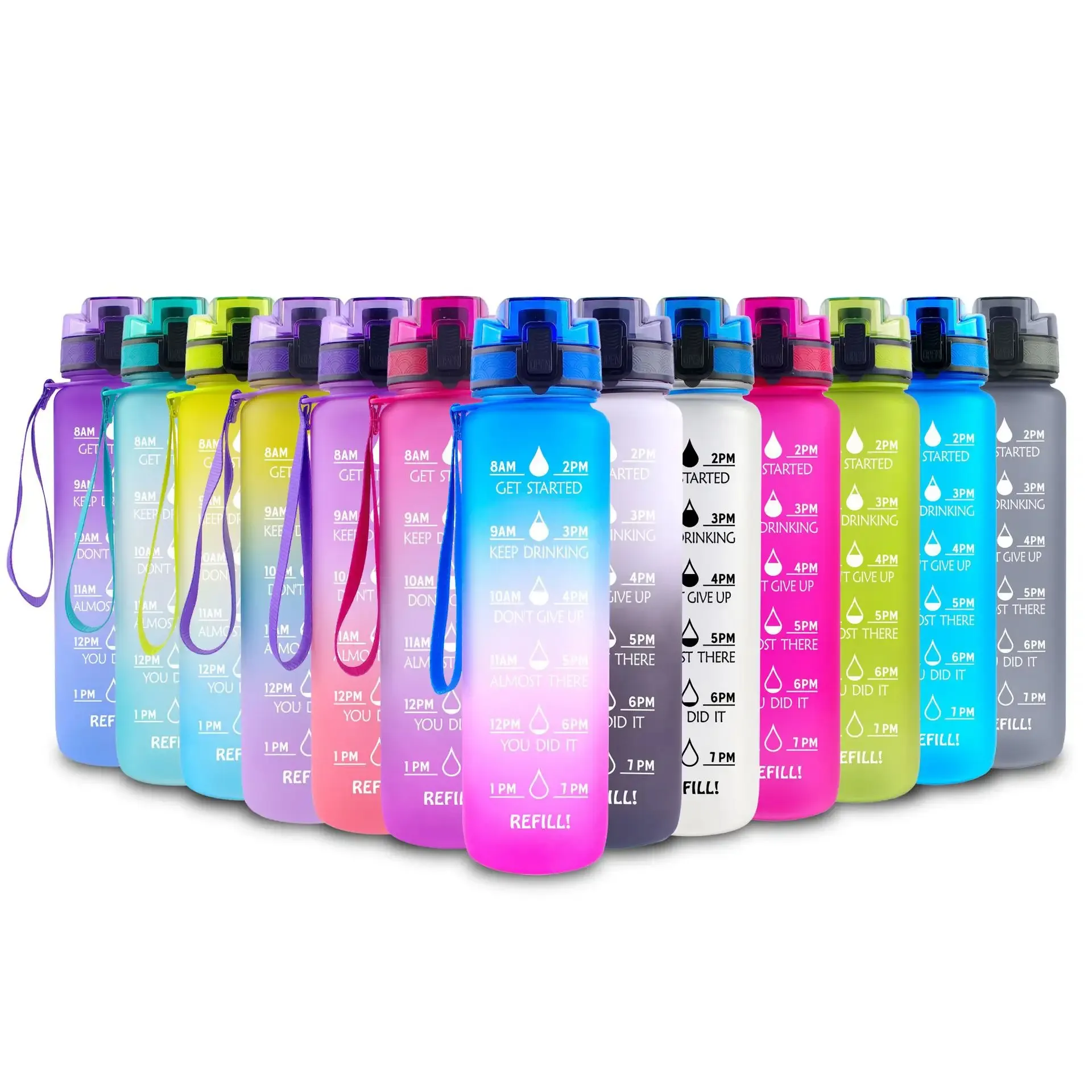 Wide Mouth Leakproof Tritan Plastic Bpa Free 1l Fitness Outdoor Sports Motivational Water Bottle Water Jug With Time Marker