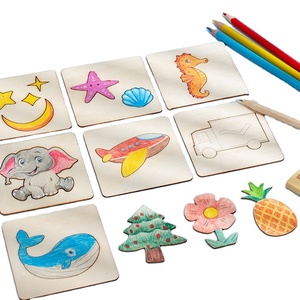 Jouet éducatif bricolage Arts et artisanat <span class=keywords><strong>dessin</strong></span> pochoirs Kit bois animal <span class=keywords><strong>dessin</strong></span> animé puzzle conseil bricolage peinture modèle - Product Image 1