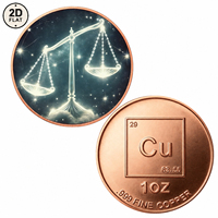 Pièce de monnaie en cuivre pur 999 de 1 once, imprimée en couleur 2D sur mesure, motif élément Cu de la table périodique, vente en gros