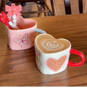 Valentines Day Couple Lover Gift Porcelain Coffee Tea Cup Cute Heart Shaped Ceramic Mug - Product Image 3