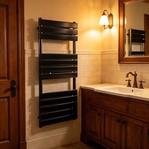 Sèche-serviettes hydronique noir moderne - Radiateur mural en acier pour salle de bain avec raccordement à l'<span class=keywords><strong>eau</strong></span> <span class=keywords><strong>chaude</strong></span>, <span class=keywords><strong>design</strong></span> échelle de luxe - Product Image 4