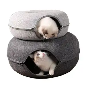 Donut Tube Toy Estrutura composta de camada dupla Destacável Feltro lavável gato brincar dormir cama ninho acessórios brinquedo de pelúcia túnel ser