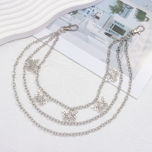 จี้รูปผีเสื้อแบบโปร่งหลายชั้น โซ่คล้องกางเกงโลหะ โซ่คาดเอวผู้หญิง สไตล์ปาร์ตี้ สตรีทแฟชั่น เครื่องประดับโลหะผสมสังกะสี สีขาว K - Product Image 4