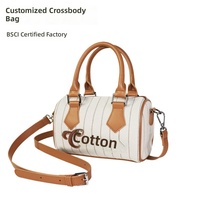 Sac bandoulière cylindrique personnalisé, broderie rayée, style rétro européen, fermeture éclair, mini sac à main, sac fourre-tout haut de gamme, sac bowling