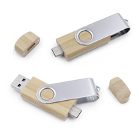 Clé USB pivotante en bambou 64 Go double USB 3.2 Type-C pour stocker musique, photos, films – Idéale pour le bureau, la maison, l'école – Capuchon magnétique – Logo personnalisé