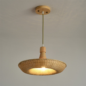 HITECDAD Vintage stile cinese <span class=keywords><strong>cappello</strong></span> di paglia appeso luce <span class=keywords><strong>lampadario</strong></span> di bambù Vintage luce Rattan intrecciato lampada a sospensione 2 anni di garanzia