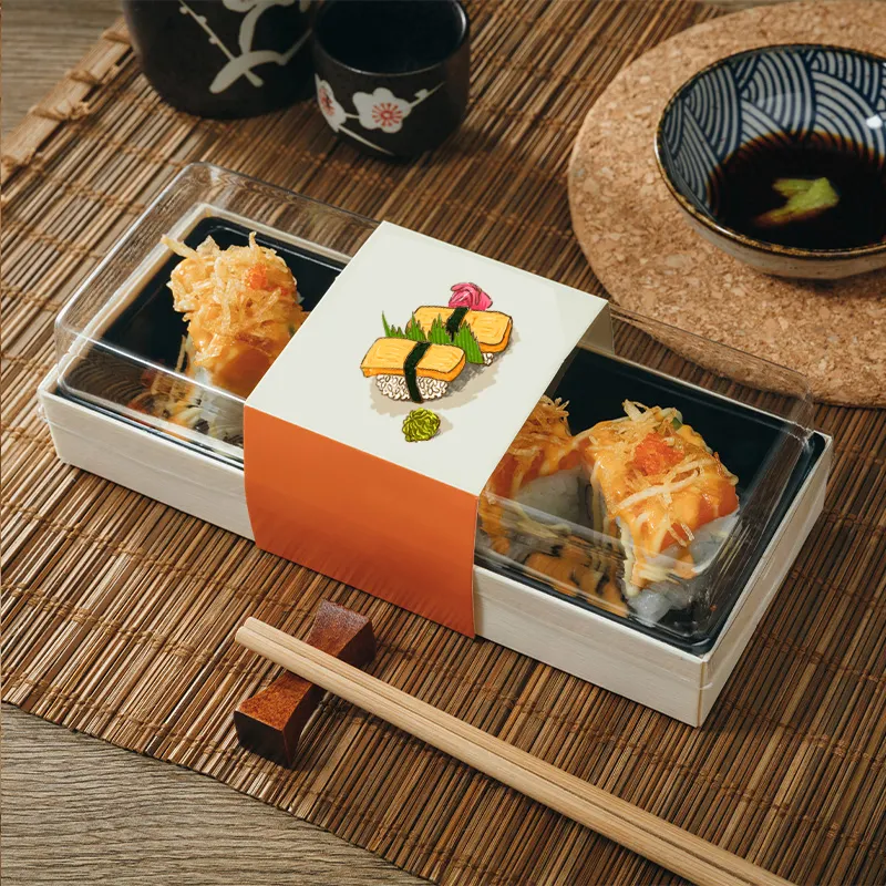 Food Boxes Packaging Wooden Box For Sushi Disposable Foldable Takeaway Lunch Sushi Box Wood