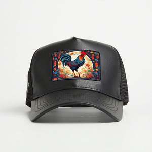 Gorra de béisbol de malla con parche tejido de animal bordado en 3D, estilo trucker de cuero y mezclilla, personalizada, venta al por mayor de fábrica, moda playa - Product Image 2