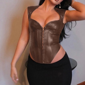 Vestido sin mangas estilo chaleco para discoteca, top sexy de cuero PU para mujer, camiseta de moda al por mayor - Product Image 4