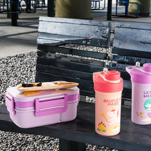 Cartoon Double-Layer Rectangular Sealed <b>Lunch</b> Box <b>Set</b> with Children's Water Bottle - Product Image 3