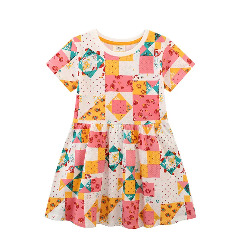 Green Horizon Spring And Summer New European-American 100% Cotton Strip Girls' Dress Printed Short Sleeve Kids Baby Dresses