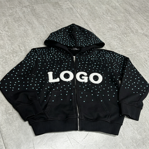 Sweat à capuche zippé décontracté surdimensionné personnalisé pour homme avec strass - Product Image 1
