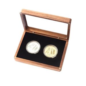 Caja para monedas de madera de nogal con tapa acrílica para monedas conmemorativas, 10x10 cm, capacidad 1,3 L, organizador de joyas, estuche de almacenamiento - Product Image 1