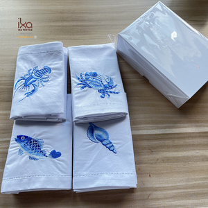 Customized 20/20 Inch White Kitchen Cotton <strong>Napkin</strong> <strong>Set</strong> Luxurious Embroidered Hemstitch Pattern Handmade Modern Style for Weddings - Product Image 2