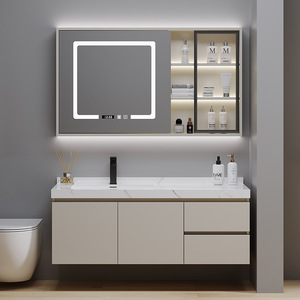 Mdf Vanity <b>Set</b> Single Sink Marble Countertop Wash Basin Cabinets Bathroom Vanities Cabinet With <b>Mirror</b> for Hotel Villa - Product Image 6