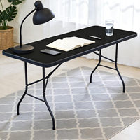 Table de camping pliante légère noire CE 8 FT, table de repas rectangulaire portable en acier allié et plastique pour l'extérieur