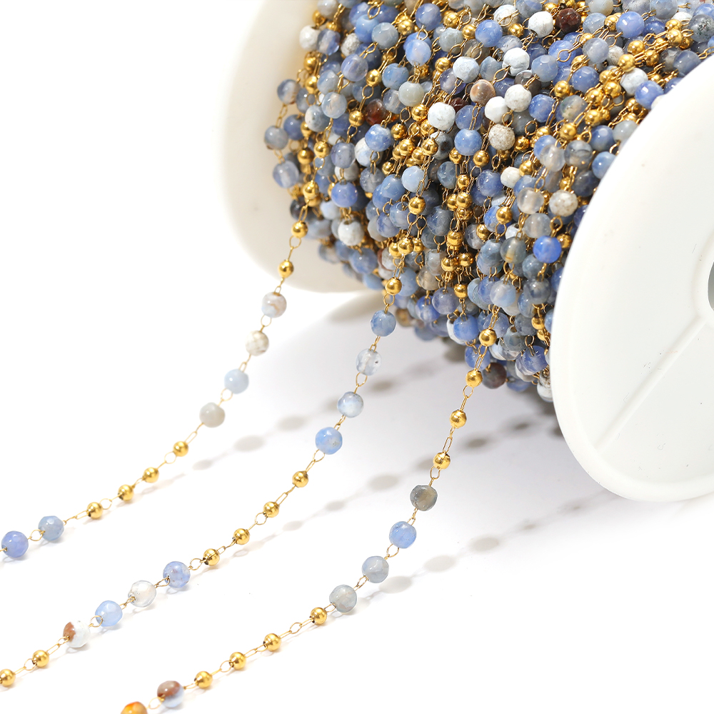 3mm Natural Stone Chain Crystal Chain Stainless Steel Bead Chain Necklace Ankle Bracelet Jewelry Making Accessories Supplies