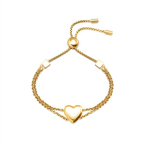 Gold Plated Stainless Steel Jewelry Heart Shape Pendant Chain Link Heart Bracelets