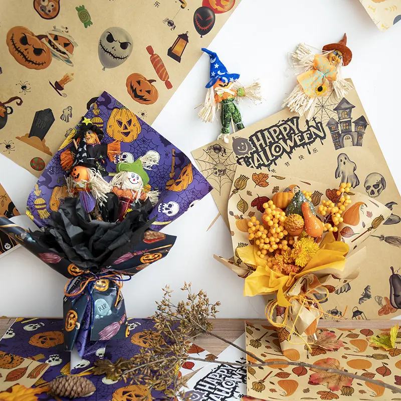 Factory wholesale Halloween bouquet wrapping paper kraft paper personalized wrapping paper