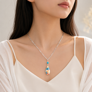 Collana con ciondolo a dettagli colorati, regalo di gioielleria retrò da donna - Product Image 2