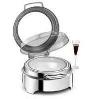 Juego de Recipientes para Buffet Portátiles de Lujo Plateados, Calentador Eléctrico Comercial de Acero Inoxidable con Recipiente de Vidrio Transparente y Grueso