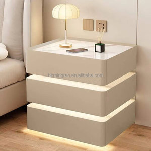 Smart Floating Nightstand with Sintered Stone Top & Password Lock, 3 Drawer Cream Style <b>Bedside</b> <b>Table</b> for Bedroom - Product Image 1