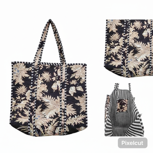 Sac fourre-tout matelassé à fleurs foncées Sac artisanal indien élégant à imprimé bloc - Product Image 1