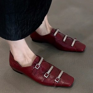 Zapatos Mary Jane de cuero genuino vintage británico para mujer, con punta cuadrada, hebilla metálica plana, elegantes zapatos de cuero para uso diario. - Product Image 1