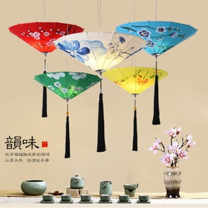 Chinese Style Fabric Bamboo Umbrella Pendant <b>Lamp</b> Led Light Round Single Head For Home Hall Restaurant Club Exhibition Corridor - Product Image 1