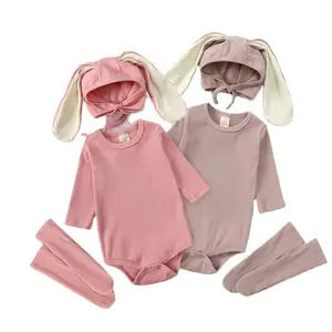 Offre Spéciale tenue de Pâques de haute qualité bébé fille mignon nouveau-né garçon lapin de Pâques barboteuse en tricot avec chapeau et chaussettes d'oreille de lapin 3D