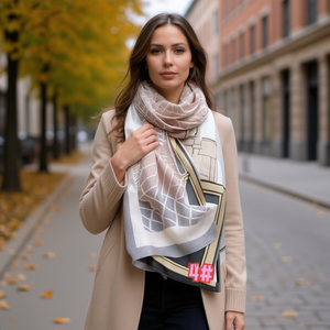 Foulard Quadrato Piccolo con Linee Geometriche 70x70cm Accessorio Moda per Donna - Product Image 2