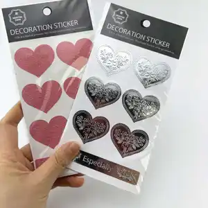Custom design your own logo printing heart kiss cut sticker sheet for kids decorative embossed stickers