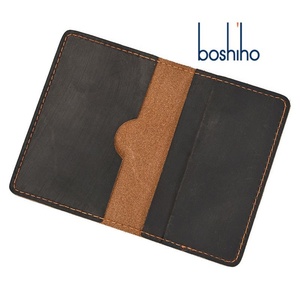Boshiho Crazy Horse Handmade Genuine Leather Men's Bifold <b>Wallet</b> Open Closure Customizable Logo Vintage ID Credit Card <b>Holder</b> - Product Image 2