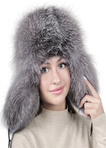 Sombrero de cazador de piel de zorro plateado con orejeras para mujer Topi <span class=keywords><strong>Ushanka</strong></span>, sombreros de bombardero soviético, gorra de cazador con parte superior de cuero - Product Image 2