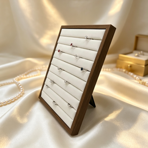 Wooden Freestanding Ring Display Stand, Soft Lining Tray For Jewelry Retail Counter Ring Showcase - Product Image 4