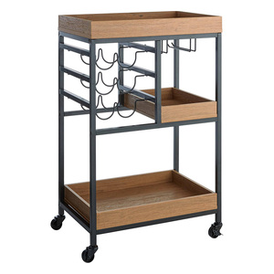 Supports de rangement personnalisables à trois niveaux pour chambre à coucher Casiers multifonctionnels en bois et métal Crochets pour chariot de bar supérieur Four à micro-ondes - Product Image 3