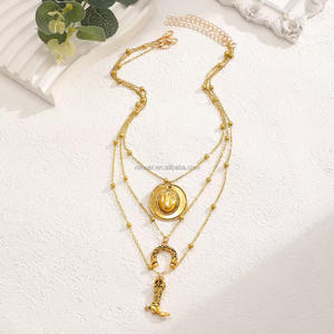 Conjunto de Collares de Moda Estilo Occidental con Colgante de Budismo, Turquesa Azul, Medallón, Cruz, Joyería de Moda - Product Image 5