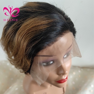 Perruques Lace Front Courtes Bob Ondulées en <span class=keywords><strong>Cheveux</strong></span> Humains Vierge Remy, Style Personnalisé <span class=keywords><strong>pour</strong></span> <span class=keywords><strong>Coupe</strong></span> T1B/27, Couleur Unique Plus Foncée - Product Image 4