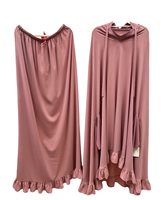 Ensemble de prière Lignes : Hijab, jupe, bandeau à nouer avec volants, en satin mat de soie, pour femme musulmane, avec sac zippé