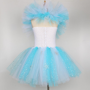<span class=keywords><strong>Costume</strong></span> da <span class=keywords><strong>Principessa</strong></span> a Tema Ghiaccio, Abito in Tulle Blu con Fiocchi di Neve, Corona e Accessori Bacchetta DP145 - Product Image 5