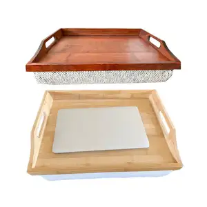 מגש הגשה טבעי פרימיום מגש מיטת במבוק שולחן כתיבה עם כרית ניתנת להסרה רך לארוחת בוקר שימוש במעמד למחשב נייד - Product Image 1