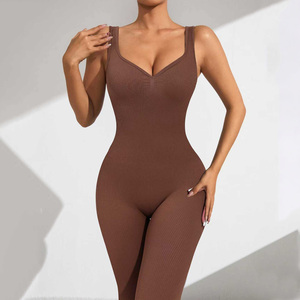 Atacado Ribbed Seamless Sportswear Tummy Control <span class=keywords><strong>Yoga</strong></span> Bodysuit Beleza Voltar Secagem Rápida Respirável Workout Jumpsuit para As Mulheres - Product Image 5