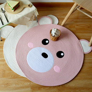 Tapis de sol pour enfants en forme d'ours en coton, rond, gris foncé, non toxique, pour usage domestique, imprimé animal, design de dessin animé, lavable en machine - Product Image 3